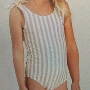 Kids Striped Swim Bodysuit in Cream and White
